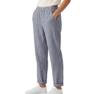 Allen Allen Pants Women's Medium Blue Linen Chambray Jogger Elastic Waist Cuffed